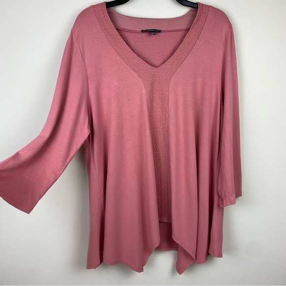Romantic, Flowy, Blush Pink Knit Blouse, Handkerchief Hem, 3/4 Sleeves, Size XL - Picture 1 of 13